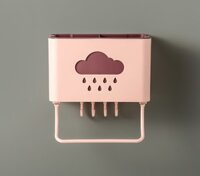 Ống đựng đũa thìa treo tường hình đám mây kèm móc treo khăn dụng cụ bếp - Hồng