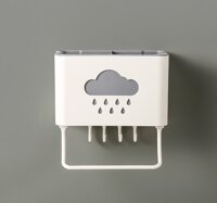 Ống đựng đũa thìa treo tường hình đám mây kèm móc treo khăn dụng cụ bếp - Xám