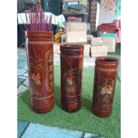 ống Đựng nhang .Đắp nổi hoa sen  gỗ tràm nguyên khói sơn Pu
