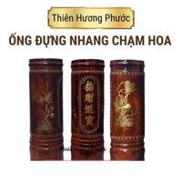 Ống đựng nhang gỗ chạm hoa sen nổi