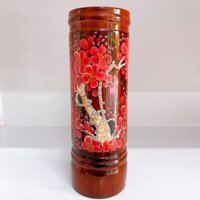 Ống đựng nhang hoa đào vẽ tay chạm nổi 3D