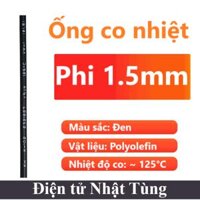 Ống gen co nhiệt phi 1.5mm màu Đen, Dây gen co nhiệt – 1 mét