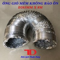 Ống gió mềm không bảo ôn D203mmx8m, Ống bạc co giãn thông gió hút mùi - Điện Lạnh Thuận Dung