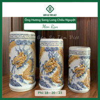 Ống Hương Sứ Bát Tràng Men Rạn Cao Cấp - Song Long Chầu Nguyệt Và Sen Liên Hoa Cát Tường - Đồ Thờ Tâm Linh Cao 17cm-23cm