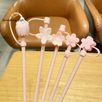 Ống hút có nắp ống hút Thích hợp cho Starbucks Cup Hồng Cherry Blossom Series Cat Claw Dust Plug Silicone Dễ thương Thân thiện với môi trường