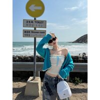 Ống Hút Công Chúa Nellie Ngọt Ngào Thiết Kế Rượu Dệt Kim Cardigan Top Nữ Slim-fit Tube Top Camisole Set Mùa Xuân