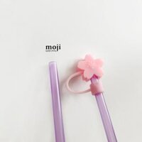 Ống hút nhựa kèm nút bịt silicone Sakura flower