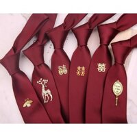 Ống Hút Ren Dành Cho Nam Phiên Bản 7CM Chú rể weddi Cưới Cà vạt Nam 7CM Phiên Bản Hàn Quốc Chú rể Cưới Kinh Doanh Cà vạt Rượu Vang Khâu Đỏ Happy Word tie Màu Trơn 19.76
