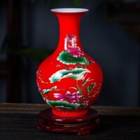 Ống Hút Sẵn Sàng Jingdezhen Gốm Sứ Trung Quốc Đỏ Đỏ Bình Hoa Phong Cách Trung Hoa Phòng Khách Cắm Hoa Bình Sứ Cổ Ruyi An Toàn Nội Thất Nhà 2.26 /