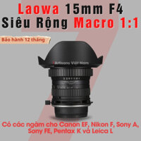 Ống Kính Laowa 15mm F4 Siêu Rộng Kèm Macro 1:1 FullFrame có các ngàm cho Canon EF, Nikon F, Sony E/A, Pentax K, Leica L