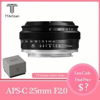 Ống kính máy ảnh chân dung TTArtisan 25 mm F2.0 APS-C MF cho Sony A6000 A7III A7S Fuji X-A1 Canon M1 Nikon Z6 Sigma FPL Leica T Loại giao diện L-Mount
