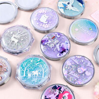 Ống kính trang điểm cát lỏng thời trang, gương mini cầm tay cho nữ sinh, gương trang điểm phong cách hoạt hình nhỏ