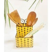 Ống nhựa giả mây đựng thìa, đũa 2 ngăn