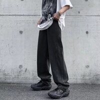 Ống Rộng Mùa Hè Cao Cấp Nam Nữ Rời Bố Quần hiphop Đen Hợp Thời Trang Hip Hop Châu Âu Mỹ Phong Cách Đau Khổ Quần Jean