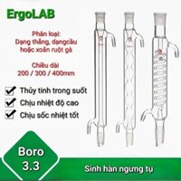 Ống sinh hàn thủy tinh ngưng tụ chiều dài 200mm 300mm 400mm, ống sinh hàn bộ chưng cất 20cm 30cm 40cm