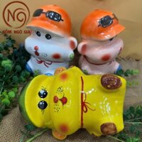 ống sứ cún đội mũ Bát Tràng-Heo Đất -Lợn đất cute cho bé yêu-heo sứ đựng tiền Gốm Ngô Gia