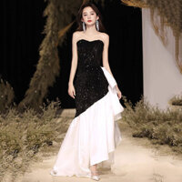 Ống Top Váy Dạ Hội Nữ Ánh Sáng Sang Trọng Niche Cao Cấp Chủ Sinh Viên Người Lớn Quà Tặng Tiệc Sang Trọng Đen Đính Kim Sa Lấp Lánh Đuôi Cá