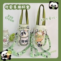 Ống tre Gấu Trúc Cốc Túi chéo Di Động Canvas Đa Năng Chống Sốc Di Động Cốc Uống Nước Cách Nhiệt Vai Vải chéo Ống tre Gấu Trúc Cốc Túi chéo Di Động Canvas Đa Năng Chống Sốc Di Động Cốc Đựng Cách Nhiệt Shou