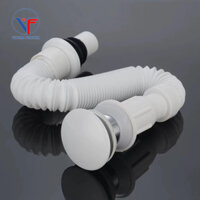 Ống xả nước lavabo đầu nhấn sứ trắng ceramic, ống xả nhựa ruột gà có dãn thoái mái, tiện lợi