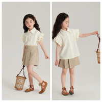 [Ongkis] Sét áo sơ mi thô tay bèo cánh tiên+cv umi 2 tà sang chảnh cho bé gái