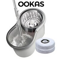 OOKAS Bộ Chổi lau nhà tự vắt thông minh xoay 360 độ- Bộ lau nhà cao cấp cây inox