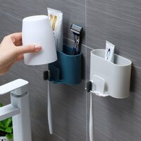 Oothbrush Holder Punch-free Wall-mounted Toothbrush Holder Shaver Toothpaste Mouthwash Cup Storage Rack Bathroom Accessories - Gray