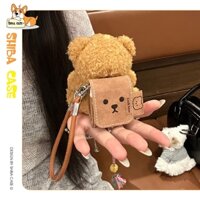 Ốp AirPods Hình Gấu Lucky Bear Đeo Balo Chất Liệu Da Sang Trọng, Vỏ Chống Sốc Bảo Vệ Tai Nghe AirPods