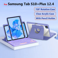 Ốp Bàn Phím Cho Samsung Galaxy Tab S10 + S10 Plus 5G 12.4 2024 Tab S7 + S8 Plus S9 FE + 12.4 Inch 720 Xoay Máy Tính Bảng Có Bàn Phím Acrylic Trong Suốt Không Dây Có Thể Tháo Rời