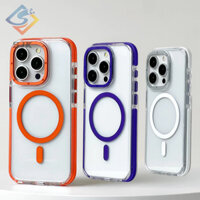 Ốp bảo vệ cao cấp mới có ống kính kim loại và nút bấm cho iPhone 15 14 13 12 Pro max 14Plus 15Plus iPhone11 Ốp cứng chống sốc trong suốt có sạc từ tính không dây