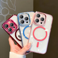 Ốp Bảo Vệ Ống Kính Máy Ảnh Từ Tính Sang Trọng Cho iPhone 15 14 Plus 13 12 11 Pro Max Ốp điện thoại Cứng Acrylic Trong Suốt Ốp điện thoại Chống Sốc