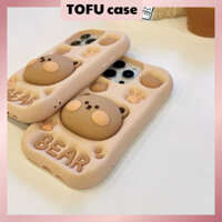 Ốp cao su kute gấu bear nâu kèm pop loại 1 (phồng vân nổi sinh động) || ốp cao su kute chống bẩn từ ip6+ -- ip15 promax
