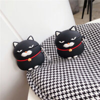 Ốp Case Bao Da Bảo Vệ Airpod 1 ,Airpod 2 Mèo Asuma Đen