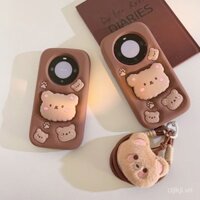 Ốp chân đế gấu màu nâu đáng yêu Ốp điện thoại dùng cho Huawei mate70 Mate 70pro/mate60/P70 W81X