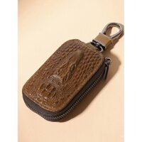 Ốp chìa khóa ô tô đa năng mới, lớp da bò đầu tiên, họa tiết cá sấu, ốp chìa khóa đa chức năng có khóa kéo cho nam