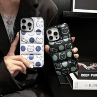 Ốp cho iPhone 16 Max Áo khoác hoạt hình dễ thương Ốp Iphone 11 12 13 14 15 Pro Max Ốp cứng Ốp ép mèo và cá