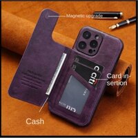 Ốp Da Bò Cao Cấp Cho iPhone 14 Pro Max 15 Plus 13 12 11 Camera Bảo Vệ Khe Cắm Thẻ Flip Cover