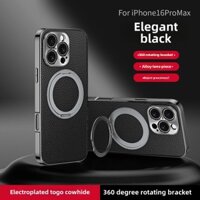 Ốp Da Bò Lớp Đầu Tiên Togo Cho iPhone 16 Pro Max 15 Pro 14 Giá Đỡ Từ Tính Xoay Mạ Điện Bảo Vệ Camera Bìa Cứng