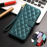 Ốp Da Lật Tinh Tế Cho iPhone 6 6S 7 Plus X XS 11 Pro Max Lưới Vỏ Mềm Dây Buộc Vỏ Từ Giá Đỡ Thẻ Khe Cắm Ảnh Flip Cover Quà Tặng