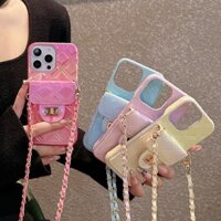 Ốp Da Lưới Lấp Lánh Lưới iPhone 16 Pro Max 15 14 13 12 11 16Plus Đeo Ngang Dây Đeo Thẻ Túi Ví