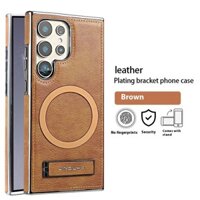 Ốp da PU sang trọng với khung từ tính vô hình cho Samsung Galaxy S25 Ultra S24 S23 Ultra Plus, sạc không dây, chống sốc, cứng cáp