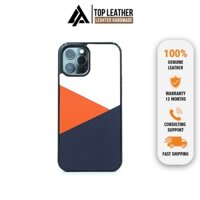 Ốp da thủ công viền đen Top Leather mix màu 4 cho IPhone 14/14Plus/14Pro/14Prm/13/13Pro/13Prm/12/12Pro/12Prm/11Prm/11