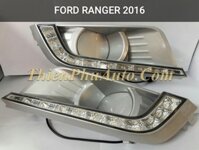 Ốp đèn gầm Ford Ranger 2016 , có đèn Led ban ngày trắng, có đèn Led theo xi nhan vàng