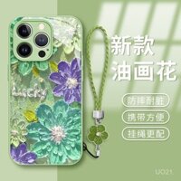 Ốp điện thoại 16 Pro Max iPhone 15/14 Xuân Hè Mới Tranh sơn dầu Hoa Dây đeo 13/12 Kính lỏng