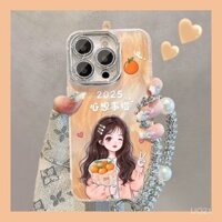 Ốp điện thoại 16 Pro Max iPhone 15 Cô gái cam đáng yêu Dây buộc 14/13 Lỗ chính xác Sợi lông vũ 12