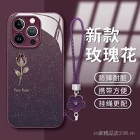 Ốp điện thoại 16promax dùng cho điện thoại iPhone15/14 cao cấp kim loại hoa hồng dây buộc 13/12 thủy tinh lỏng