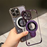 Ốp Điện Thoại acrylic Không Viền Kèm Giá Đỡ Từ Tính Cho iphone 11 14 13 12 15 pro max