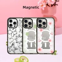 Ốp điện thoại Acrylic từ tính hình cỏ ba lá anh đào màu hồng cho IPhone 16 Pro Max 16 Plus 15 Pro Max 14 13 12 Pro Max Ốp lưng bọc hoàn toàn chống sốc phía sau
