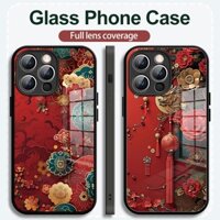 Ốp Điện Thoại Apple Glass Chất Lượng Cao Thích Hợp Cho iPhone15 14 13 12 11ProMax Ốp Điện Thoại Sáng Tạo Phổ Biến Họa Tiết Đỏ Trung Quốc iPhone XR XSMax 7 8Plus 6S Plus Ốp Điện Thoại Nam Nữ