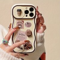 Ốp điện thoại bảo vệ Camera đẩy cà phê dễ thương Hàn Quốc cho iPhone 11 12 13 14 15 Pro Max 14 15 Plus XR XS Max Bìa mềm