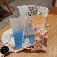 Ốp điện thoại bột kim tuyến hoa pha lê gấu nhỏ thích hợp cho iPhone 7 8 Plus X Xs Se Xr 11/12/13/14/15 Pro Max